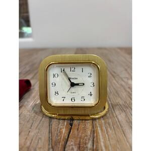 Vintage Westclox Gold Quartz Travel Alarm Clock Fold Stand Retro 80s Style